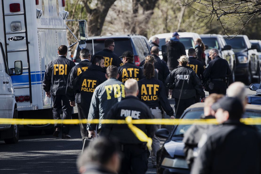 Authorities work on the scene of an explosion in Austin, Texas in March.