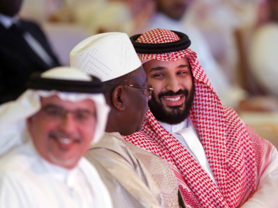 Crown Prince Mohammed bin Salman (right) at the Future Investment Initiative on Wednesday. 