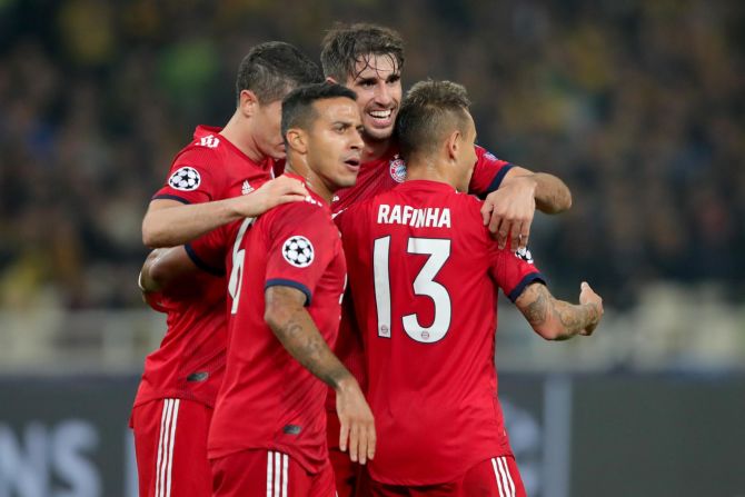 Bayern Munich labored to a 2-0 win against AEK Athens. Javier Martinez broke the deadlock after an unconvincing first-half display from the German champions before Robert Lewandowski added a second. 