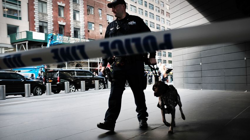 NEW YORK, NY - OCTOBER 24: Police stand guard outside of the Time Warner Center after an explosive device was found there this morning on October 24, 2018 in New York City. CNN's office at the center was evacuated Wednesday morning after a package arrived that was similar to suspicious packages found near the homes of Bill and Hillary Clinton, Barack and Michelle Obama, billionaire philanthropist George Soros and other prominent political figures. (Photo by Spencer Platt/Getty Images)