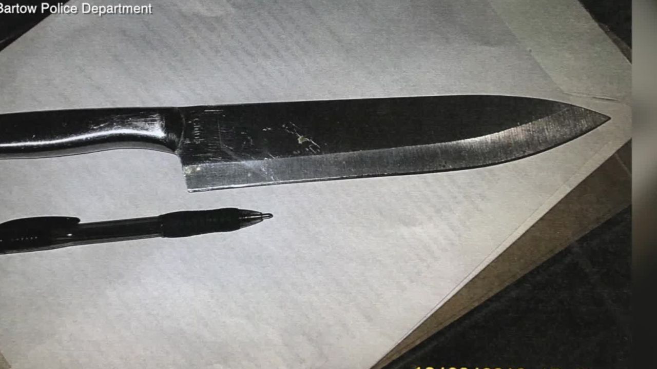 Two of the knives had blades of at least 5 or 6 inches, police photos show. 