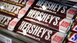 Hershey's chocolate bars are offered for sale on July 16, 2014 in Chicago, Illinois.