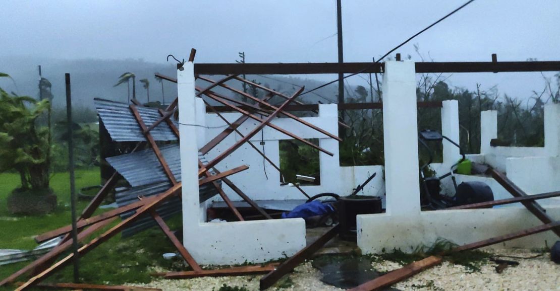 In this photo provided by Glen Hunter, damage from Super Typhoon Yutu is shown outside Hunter's home in Saipan, Commonwealth of the Northern Mariana Islands, Octover 25, 2018. 