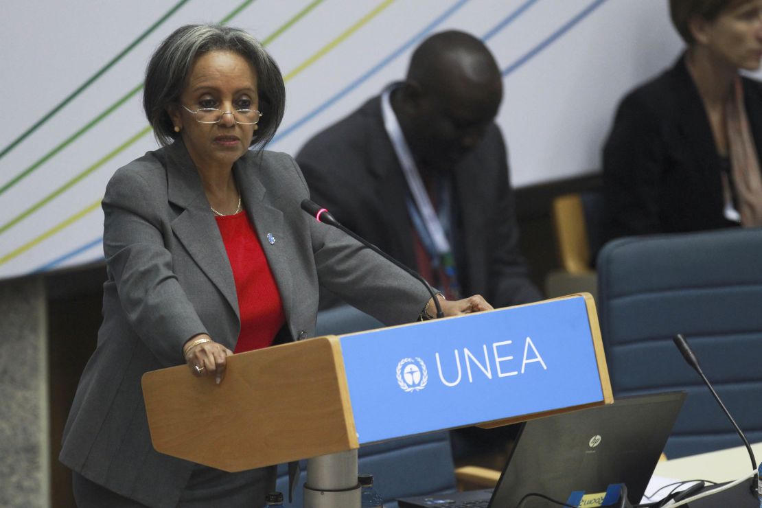 Sahle-Work Zewde speaks at a United Nations meeting in 2014 in Kenya.