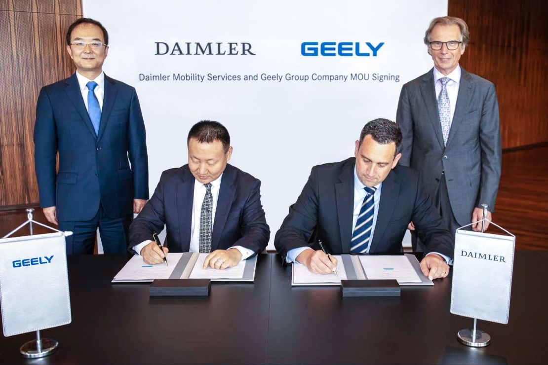 Geely and Daimler executives signed an initial agreement on a new ride-hailing joint venture on Wednesday at Daimler's headquarters in Stuttgart, Germany.  