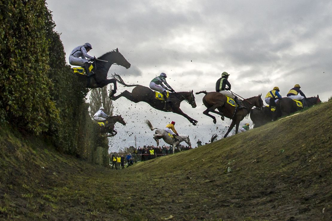 The most infamous obstacle in the race is the "Taxi Ditch" -- it requires horses to jump over a 1.5 meter high hedge and a four meter long ditch which is one meter deep.