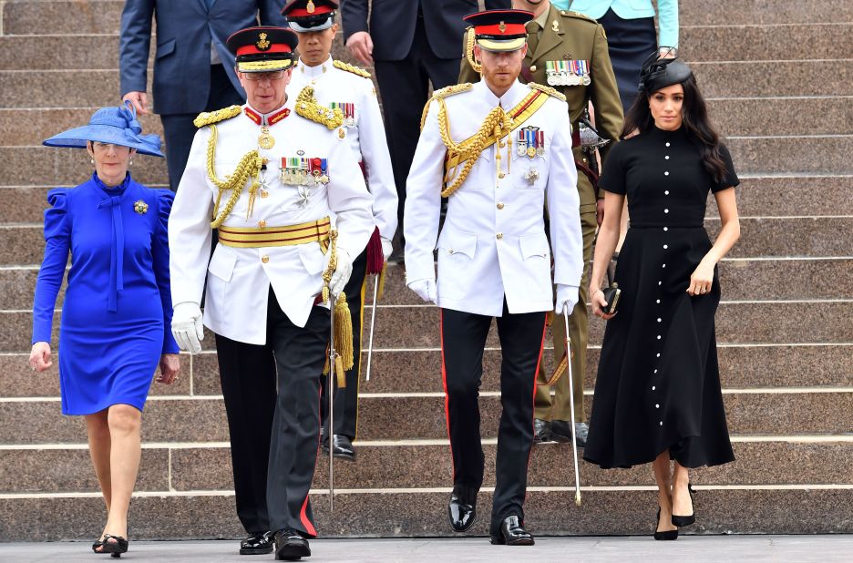 Meghan attended the official opening of the refurbished ANZAC Memorial at Hyde Park in Sydney on October 20 in a black dress by Emilia Wickstead, which she paired with a hat by Philip Treacy.