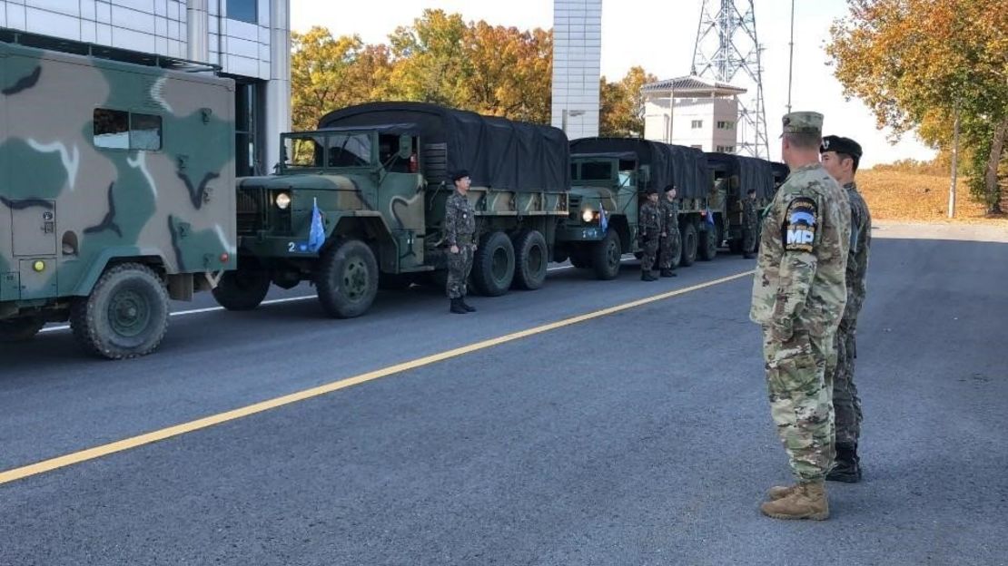 Trucks from the UN Command are seen inside the JSA.