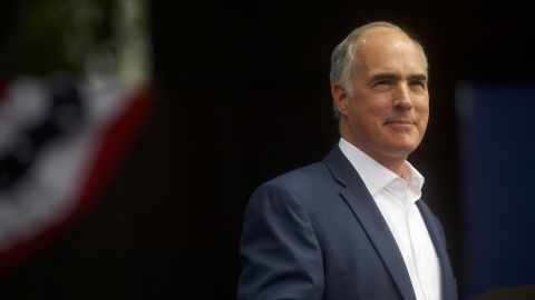 In this September 21, 2018, file photo, Sen. Bob Casey addresses supporters at a campaign rally for statewide Democratic candidates in Philadelphia.