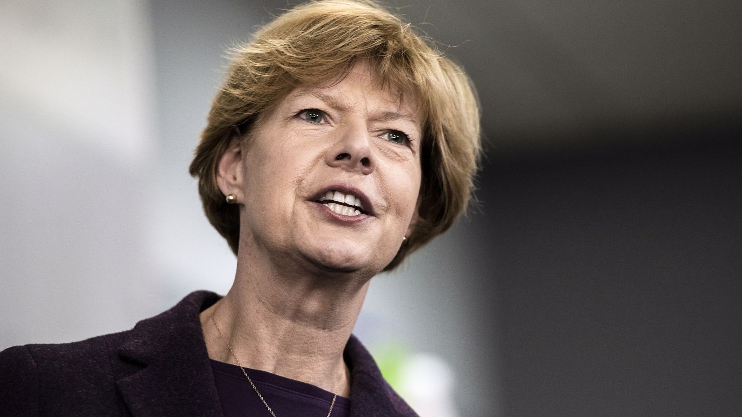 US Sen. Tammy Baldwin, a Wisconsin Democrat, addresses supporters and workers at the Democratic Party of Rock County office in downtown Janesville, Wisconsin.  (Angela Major/The Janesville Gazette via AP, File)