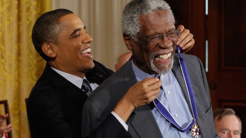 President Obama presents Bill Russell the Medal of Freedom in 2010. Russell was not just a pioneer on the court, he was an outspoken black athlete at a time when most stars kept out of politics. Russell still speaks out.