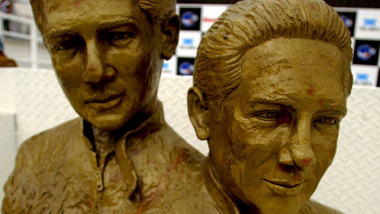 MEXICO CITY - NOVEMBER 15: Bronze statue of the great Mexican driver brothers Pedro and Ricardo Rodriguez during practice for the Gran Premio Gigante-Telmex, round 19 of the CART (Championship Auto Racing Teams) Fed Ex Championship Series on November 15, 2002 at the Autodromo Hermanos Rodriguez in Mexico City, Mexico .(Photo by Donald Miralle/Getty Images).
