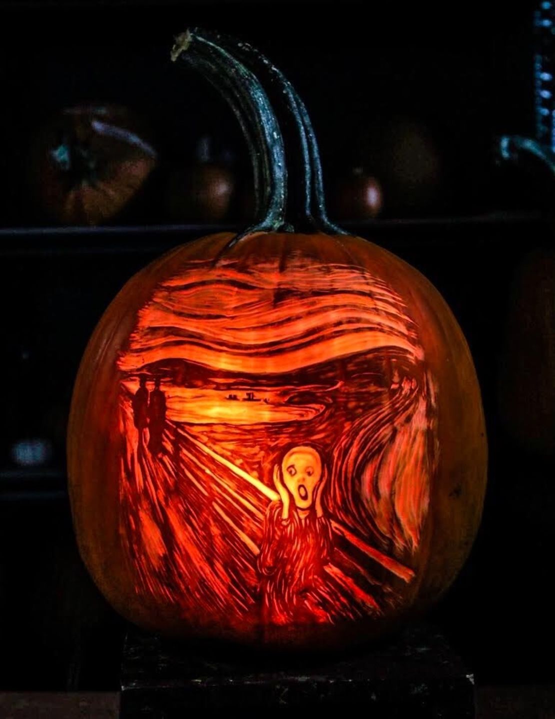 Pumpkin carving inspired by "The Scream" (1893) by Edvard Munch.