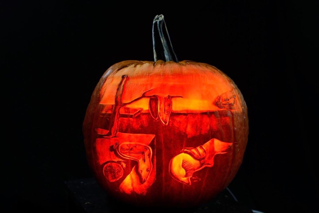 Pumpkin carving inspired by Salvador Dali's '"The Persistence of Memory" (1931)