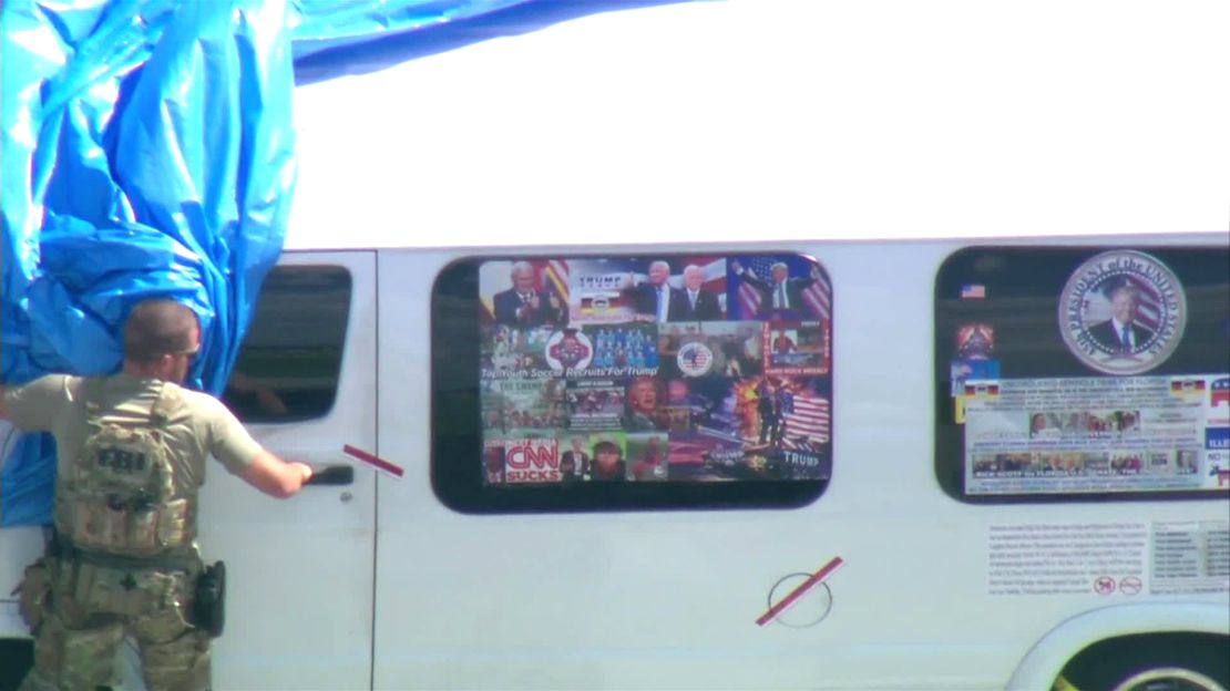 Video from CNN affiliate WPLG shows the exterior of the van that authorities confiscated after Cesar Sayoc's arrest.