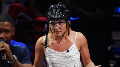 Shiffrin takes part in a challenge during the Nickelodeon Kids' Choice Sports 2018 in California in July.