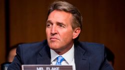 UNITED STATES - OCTOBER 18: Sen. Jeff Flake, R-Ariz., listens as Attorney General Jeff Sessions testifies during the Senate Judiciary Committee hearing on Full committee hearing on "Oversight of the U.S. Department of Justice" on Wednesday, Oct. 18, 2017. (Photo By Bill Clark/CQ Roll Call)