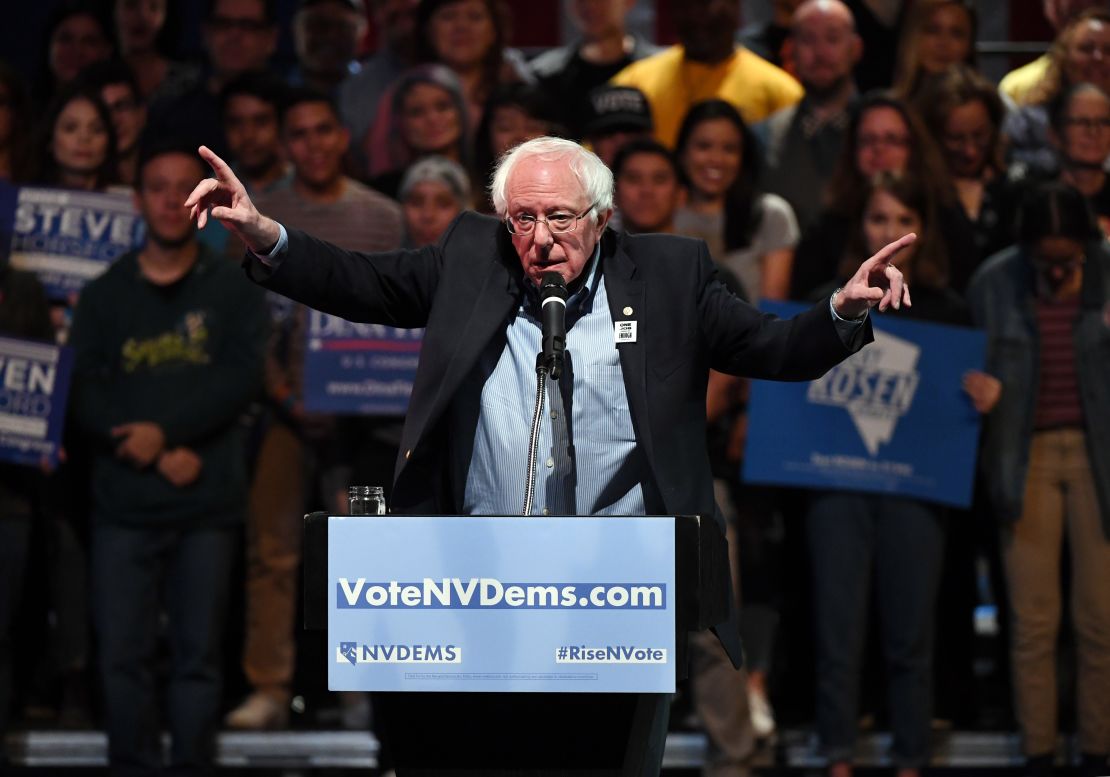 Sanders speaks during a rally for Nevada Democratic candidates