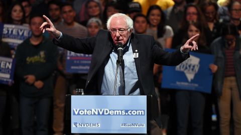 Sanders speaks during a rally for Nevada Democratic candidates