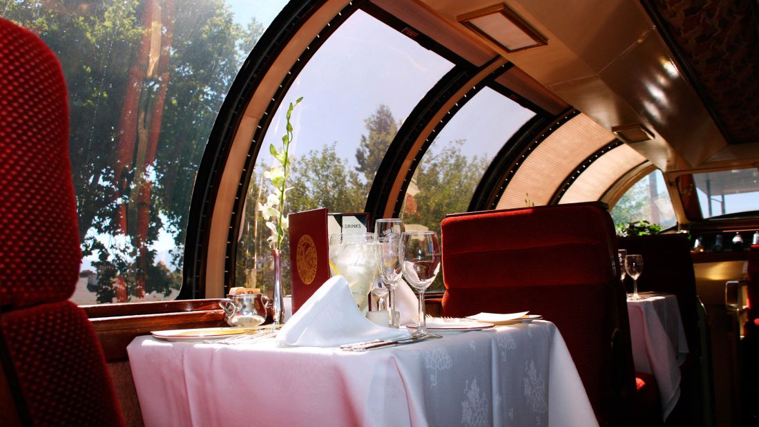 <strong>Napa Valley Wine Train (Napa, California):</strong> Enjoy the views from your table while dining on squash bisque, roast turkey and more.