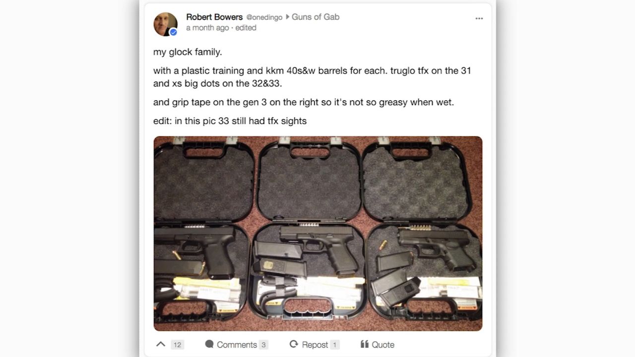 In recent weeks, Robert Bowers posted photos of his handgun collection on Gab, the social media site.