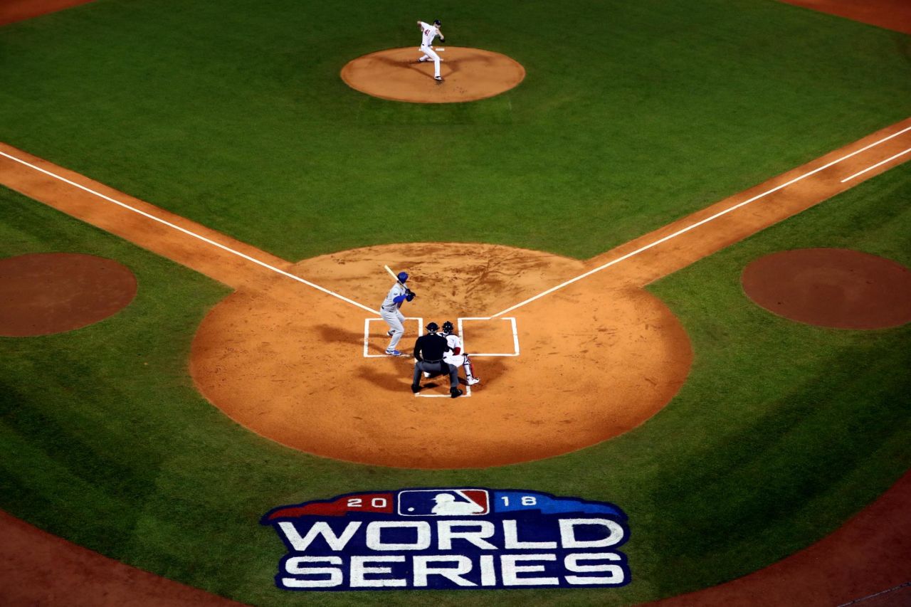 Chris Sale of the Boston Red Sox pitches during Game 1 of the 2018 World Series against the Los Angeles Dodgers. The Red Sox won the game 8-4 to take a one game lead in the series.