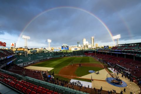 A rainbow shines over Fenway Park before Game 2.