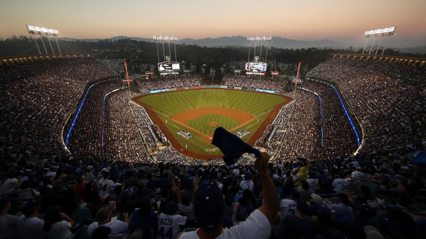 A view of Dodger Stadium at Game 4 of the World Series. Game 5 is Sunday, which helps complete the Los Angeles sports equinox.