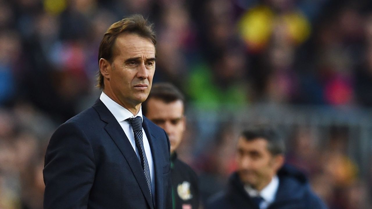 A disconsolate Julen Lopetegui looks on as his Real Madrid side slips to defeat at the Nou Camp.