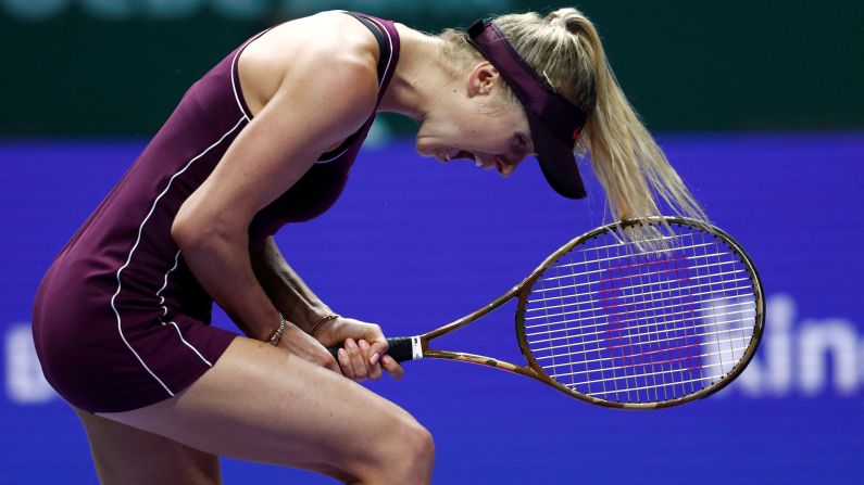 Elina Svitolina celebrates after winning a group-stage match against Caroline Wozniacki during the WTA Finals on Thursday, October 25. Svitolina would go on to win the tournament.