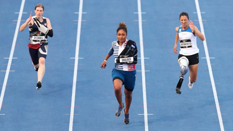 France's Sabrina Daulaus leads competitors during a 100-meter race at the Invictus Games on Friday, October 26.