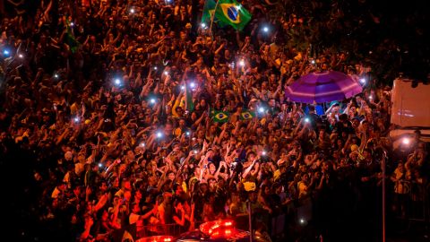 Supporters of far-right presidential candidate Jair Bolsonaro celebrate in Rio de Janeiro on Sunday.