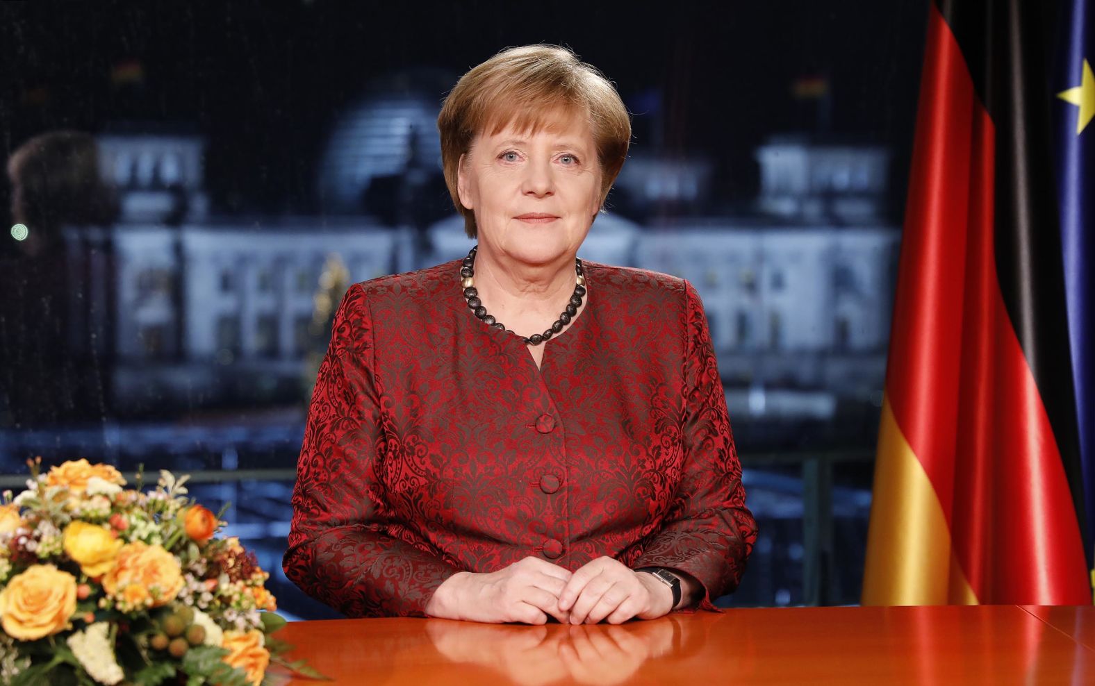 Merkel records her annual televised New Year's address in December 2017.