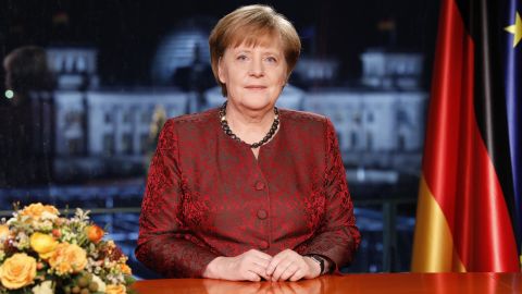 Merkel records her annual televised New Year's address in December 2017.