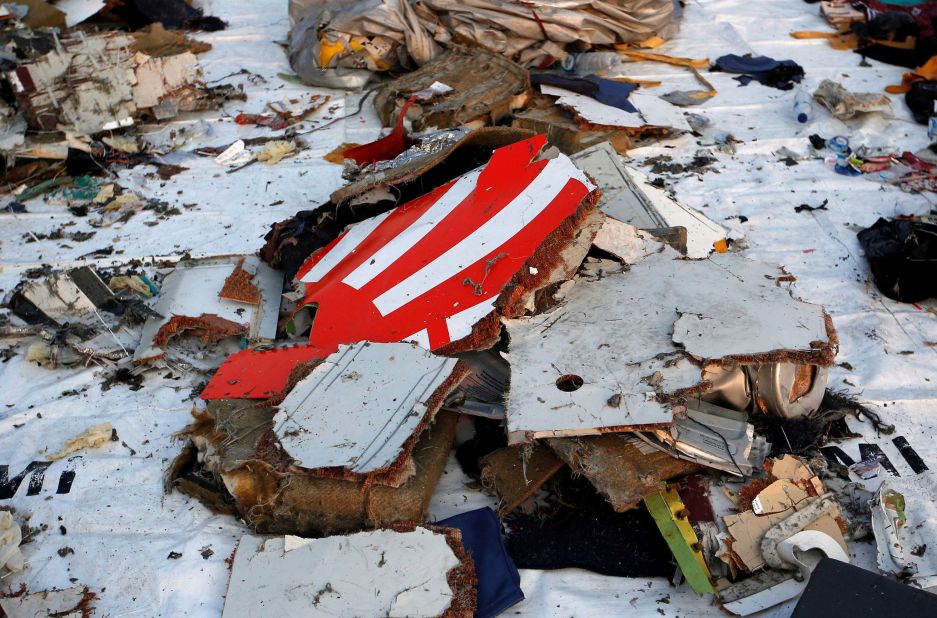 Wreckage from the plane lies at a port in Jakarta.