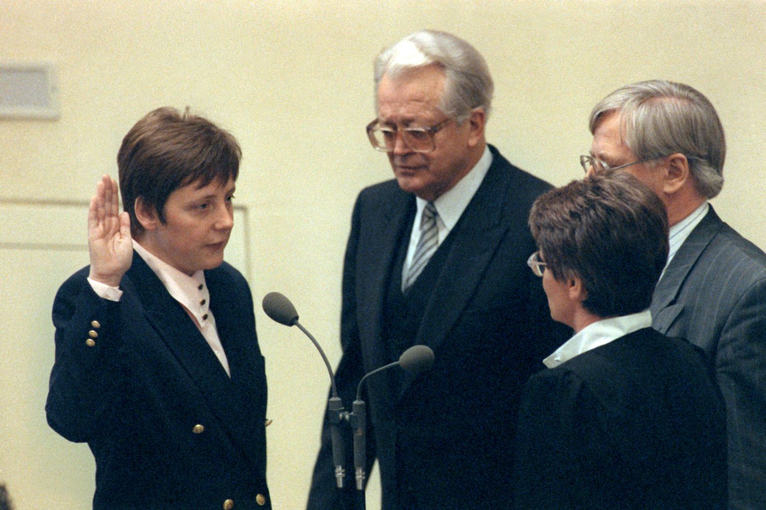 A month after being elected to the Bundestag, Merkel was appointed to Germany's Cabinet in January 1991. Chancellor Helmut Kohl named her Minister for Women and Youth.