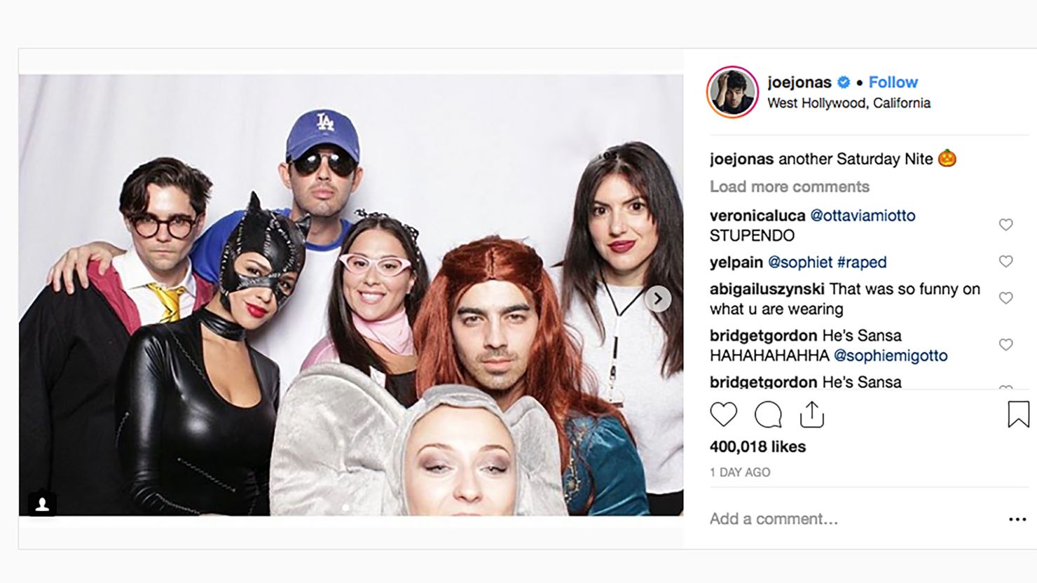 Joe Jonas as Sophie Turner and other celeb Halloween costumes CNN
