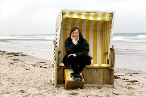 Merkel sits in a "strandkorb," or beach basket, in an undated photo. In 2000, Merkel became the Christian Democratic Union's first female chairperson. It was the opposition party at the time.