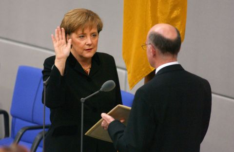 Merkel is sworn in as Germany's first female chancellor in November 2005.