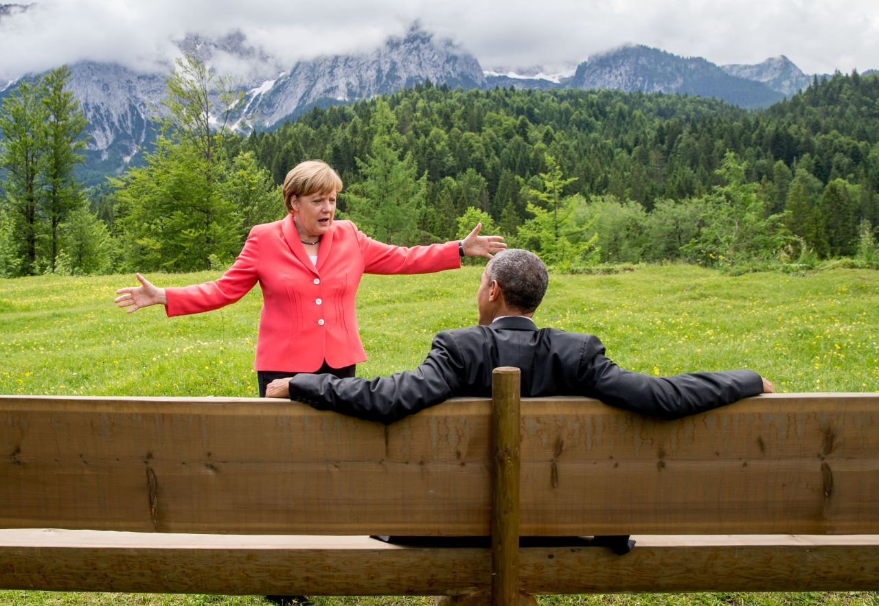 Merkel speaks to Obama on the sidelines of a G7 summit near Garmisch-Partenkirchen, Germany, in June 2015.