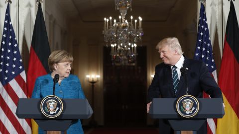 Merkel and US President Donald Trump hold a joint news conference at the White House in March 2017.