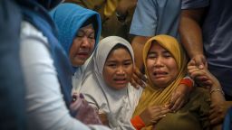 Family members of the crashed Indonesian Lion Air JT-610 react at Pangkal Pinang airport, in Bangka Belitung province on October 29, 2018. - An Indonesian Lion Air plane carrying 188 passengers and crew crashed into the sea on October 29, 2018, officials said, moments after it had asked to be allowed to return to Jakarta. (Photo by HADI SUTRISNO / AFP)        (Photo credit should read HADI SUTRISNO/AFP/Getty Images)