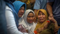 Family members of the crashed Indonesian Lion Air JT-610 react at Pangkal Pinang airport, in Bangka Belitung province on October 29, 2018. - An Indonesian Lion Air plane carrying 188 passengers and crew crashed into the sea on October 29, 2018, officials said, moments after it had asked to be allowed to return to Jakarta. (Photo by HADI SUTRISNO / AFP)        (Photo credit should read HADI SUTRISNO/AFP/Getty Images)