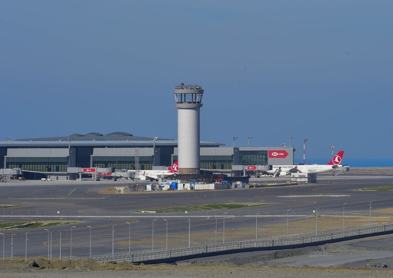 <strong>Well connected:</strong> Once completed, the airport should be well connected by metro, road and high speed train. Pictured here: planes at the tarmac of the new airport.