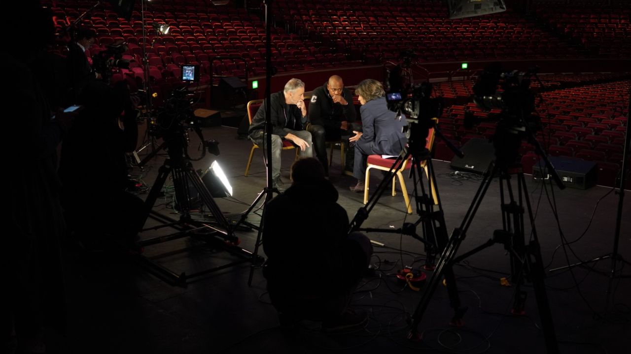 Christiane Amanpour interviews Dave Chappelle and Jon Stewart at London's Royal Albert Hall.