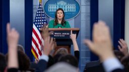 White House Press Secretary Sarah Huckabee Sanders speaks during a press briefing at the White House in Washington, DC, October 29, 2018. (Photo by SAUL LOEB / AFP)        (Photo credit should read SAUL LOEB/AFP/Getty Images)