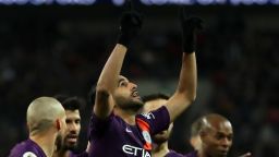 LONDON, ENGLAND - OCTOBER 29:  Riyad Mahrez of Manchester City celebrates after scoring his team's first goal during the Premier League match between Tottenham Hotspur and Manchester City at Wembley Stadium on October 29, 2018 in London, United Kingdom.  (Photo by Richard Heathcote/Getty Images)