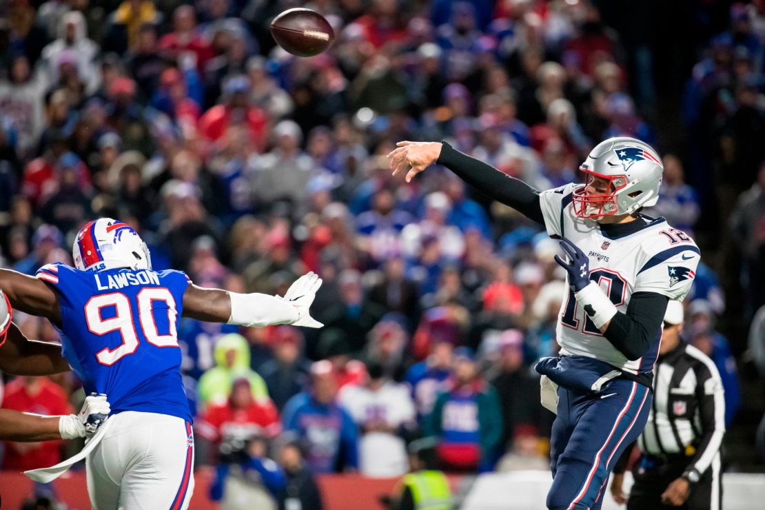 Never count out the Patriots: Tom Brady, seen here in Monday's win against the Bills, is still delivering at age 41.