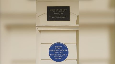 Blue plaque to Virginia Stephen (Virginia Woolf) and Plaque to George Bernard Shaw, 23 Fitzroy Square, Camden, London