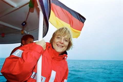 Merkel spends part of her summer in Langballig, Germany, in 2002.